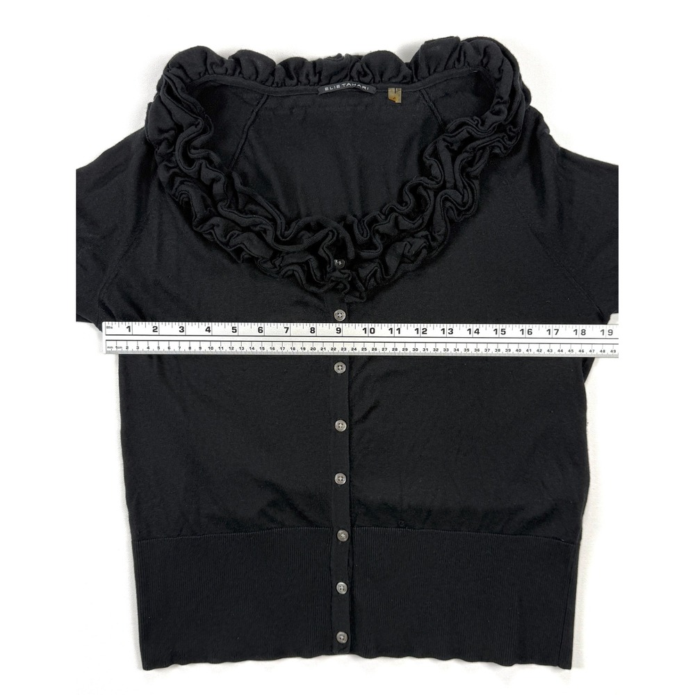 Elie Tahari Womens L Black Silk Cashmere Ruffle Neck Button Cardigan #1914 - Picture 3 of 8